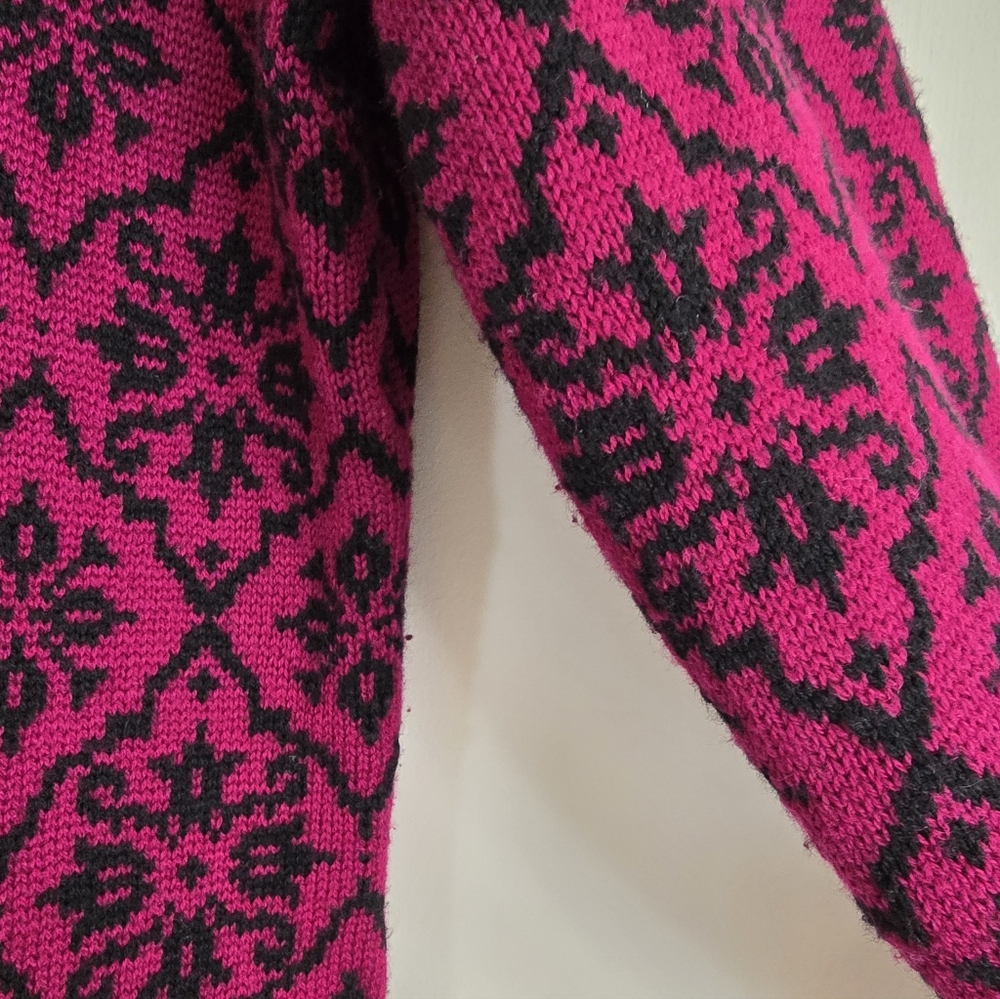 Appleseeds Oslo Zip Up Cardigan Sweater Pink and Black Patterned Size Large - Picture 4 of 10